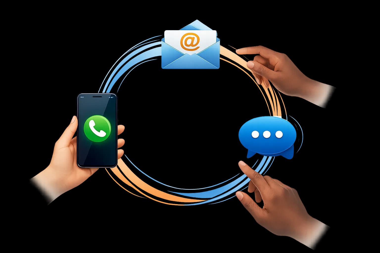 Contact methods illustration showing phone, email, and chat support for medical alert services