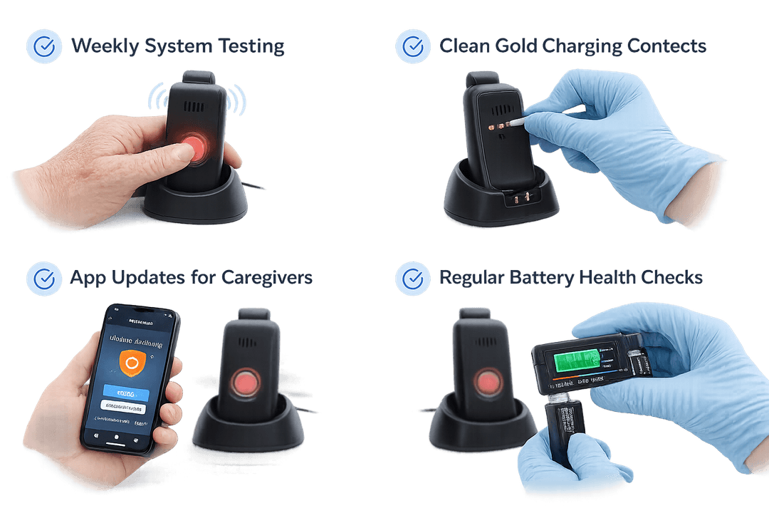Cleaning the gold charging contacts of Belle X2 medical alert device for proper maintenance