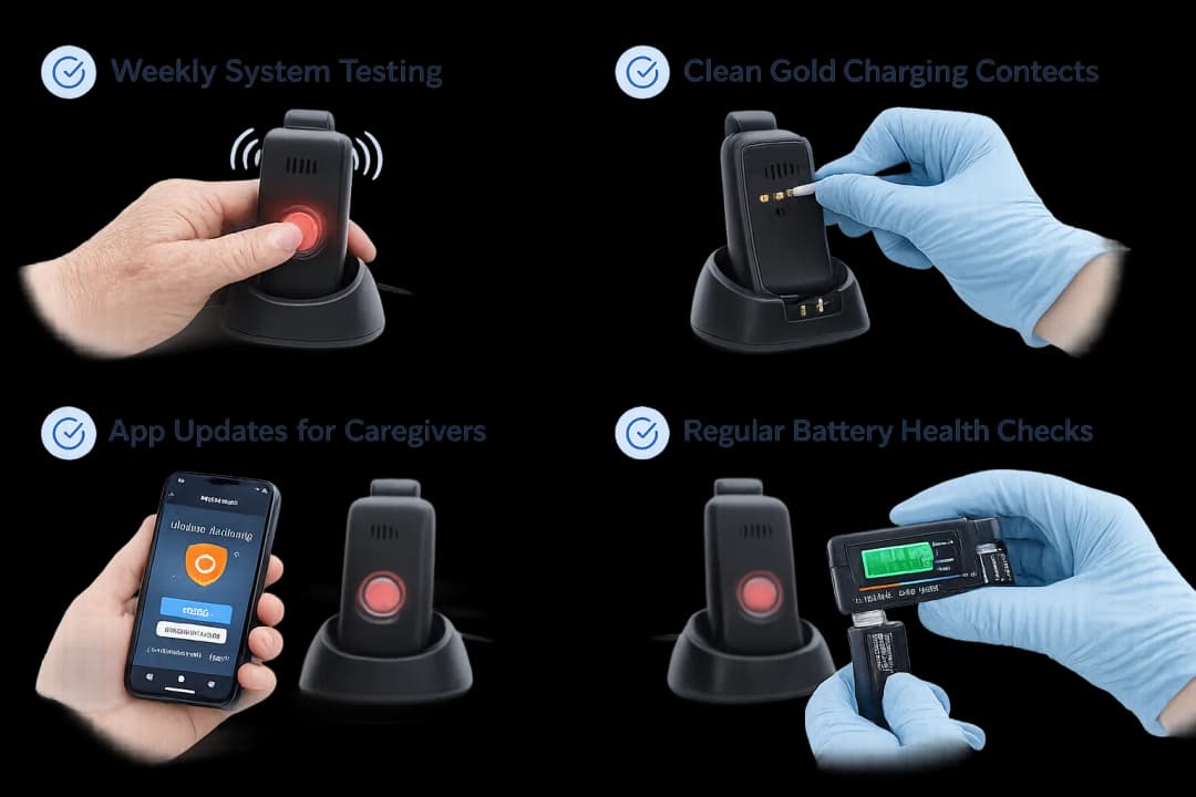 Cleaning the gold charging contacts of Belle X2 medical alert device for proper maintenance