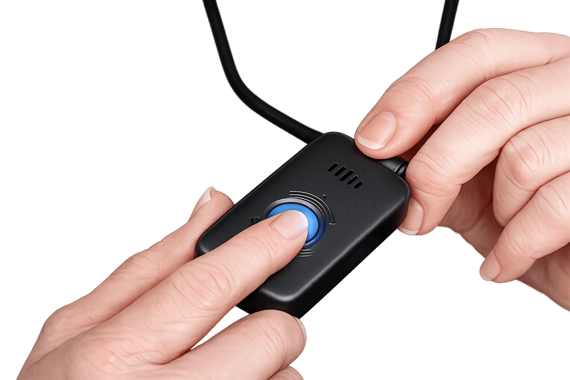 Step 1: Press and hold the call button on Belle X2 medical alert device for 3 seconds