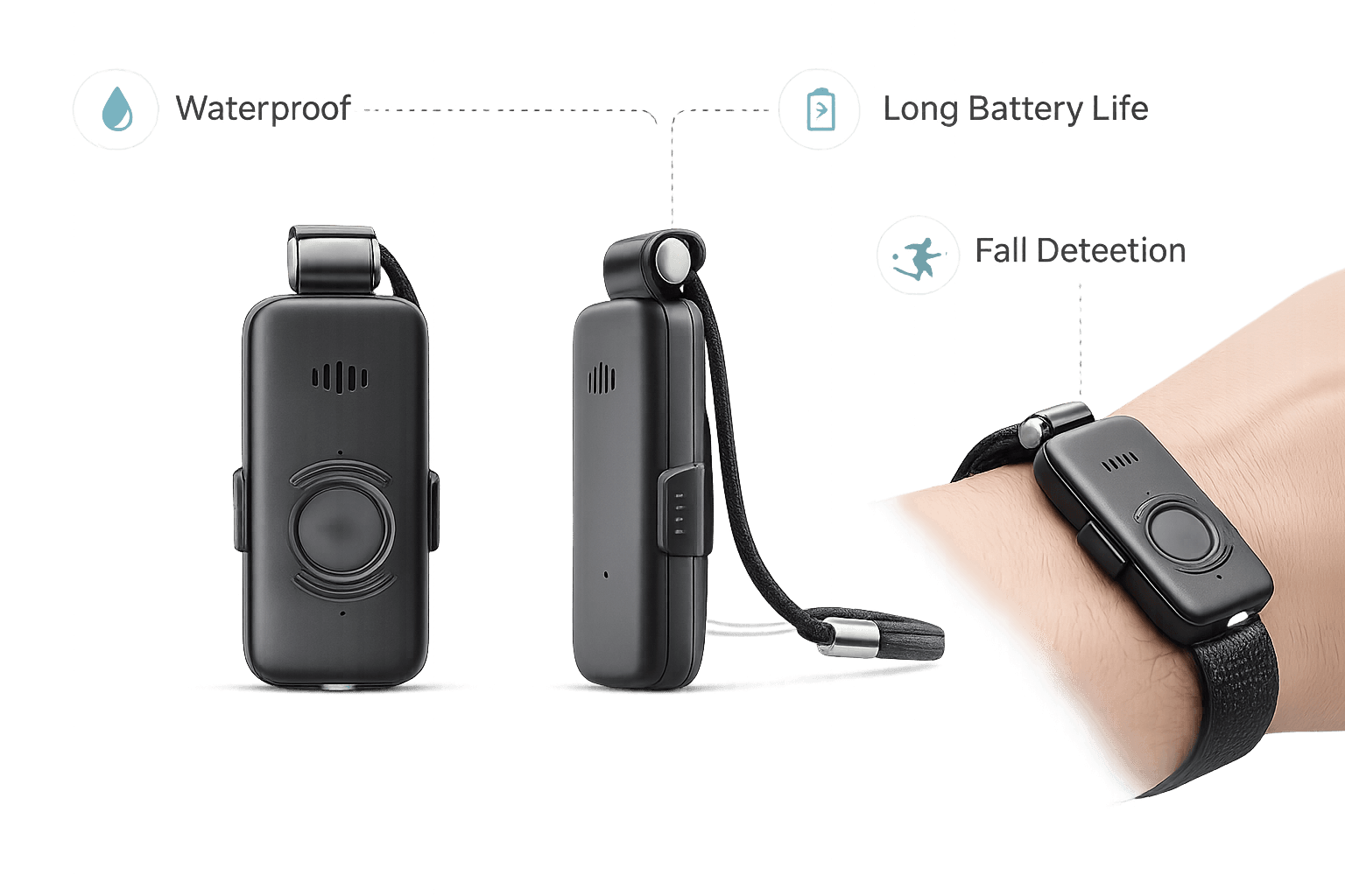 Ergonomic medical alert device design – easy to hold, large button, comfortable for seniors