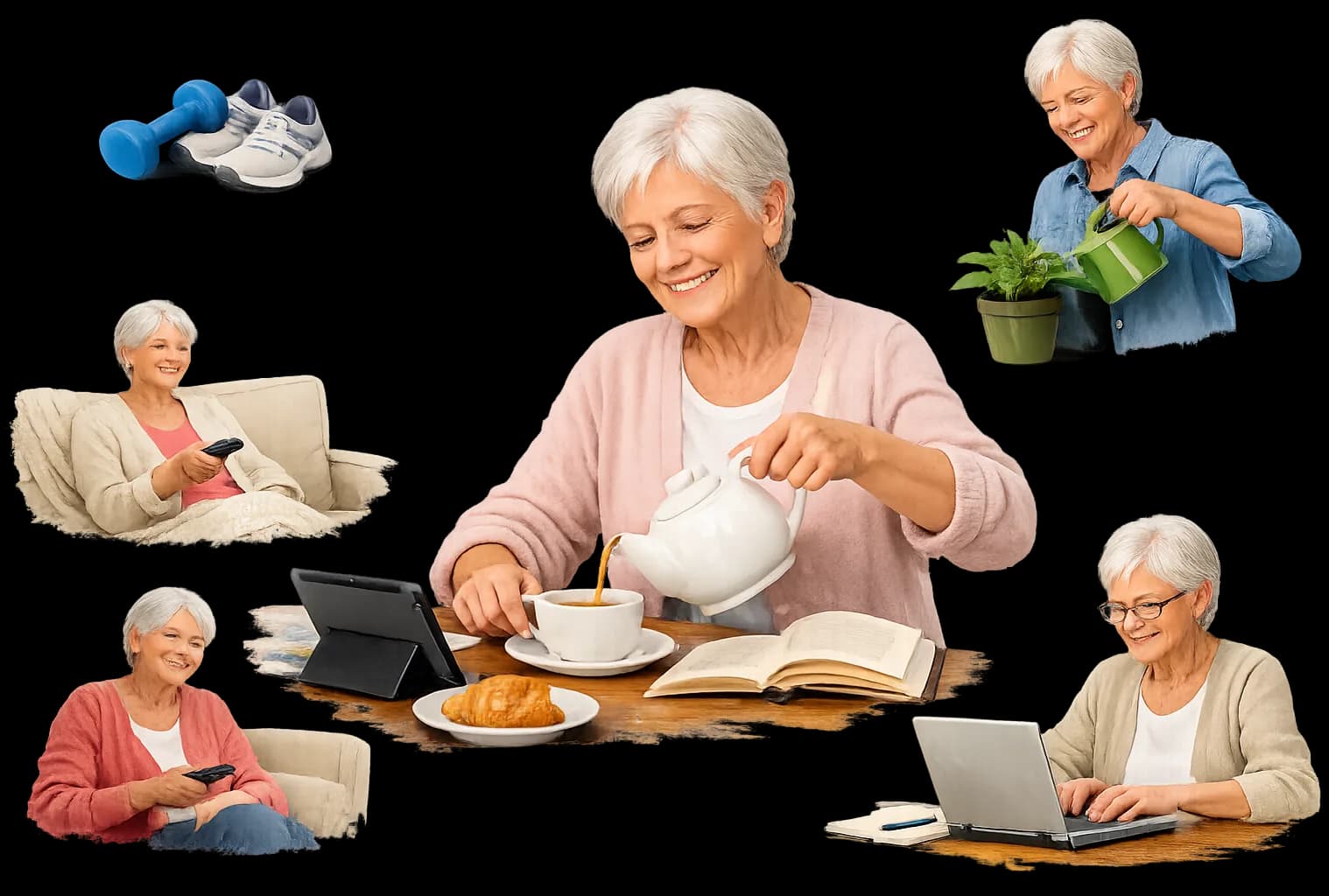 Senior enjoying daily activities while wearing a medical alert device – independent living with safety
