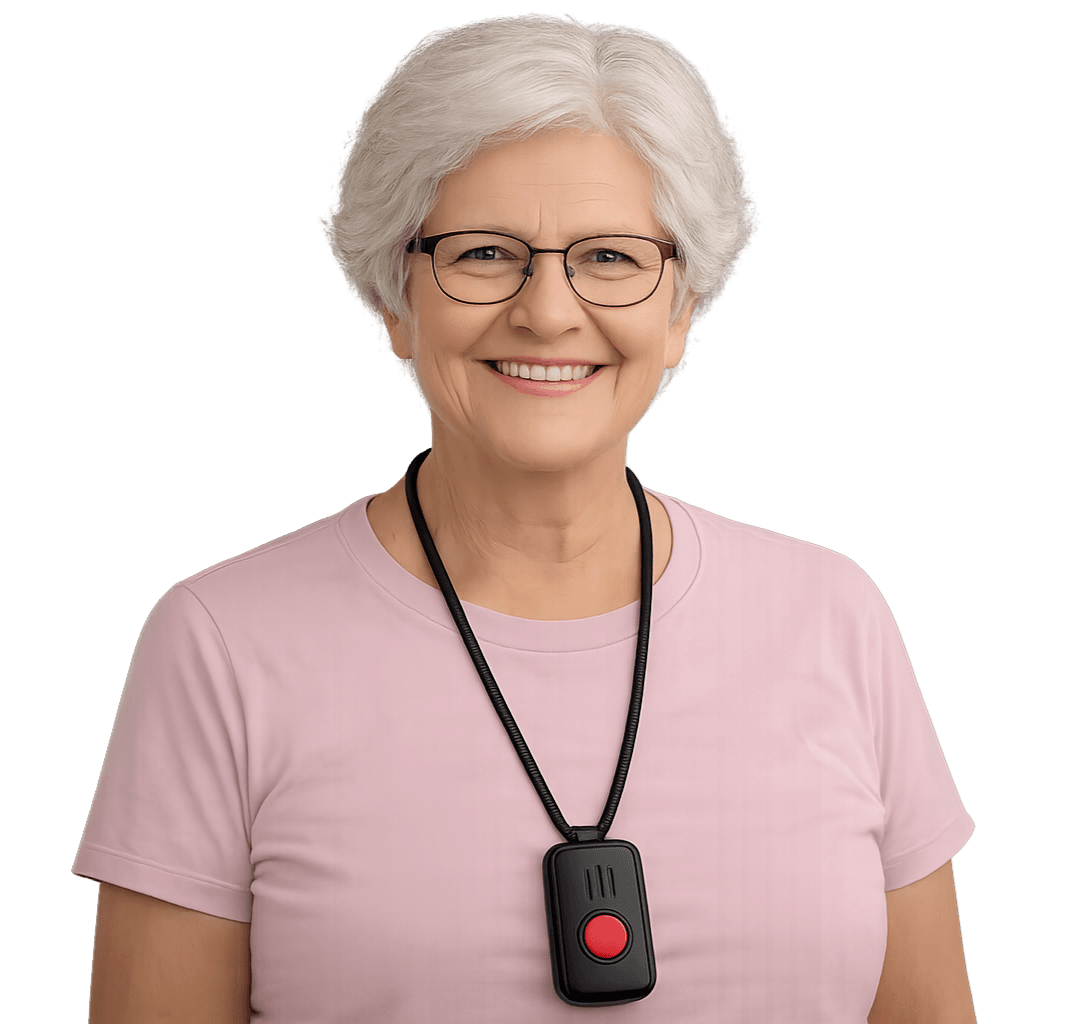 Belle X2 medical alert device worn on lanyard around neck and attached to belt clip – multiple wearing options