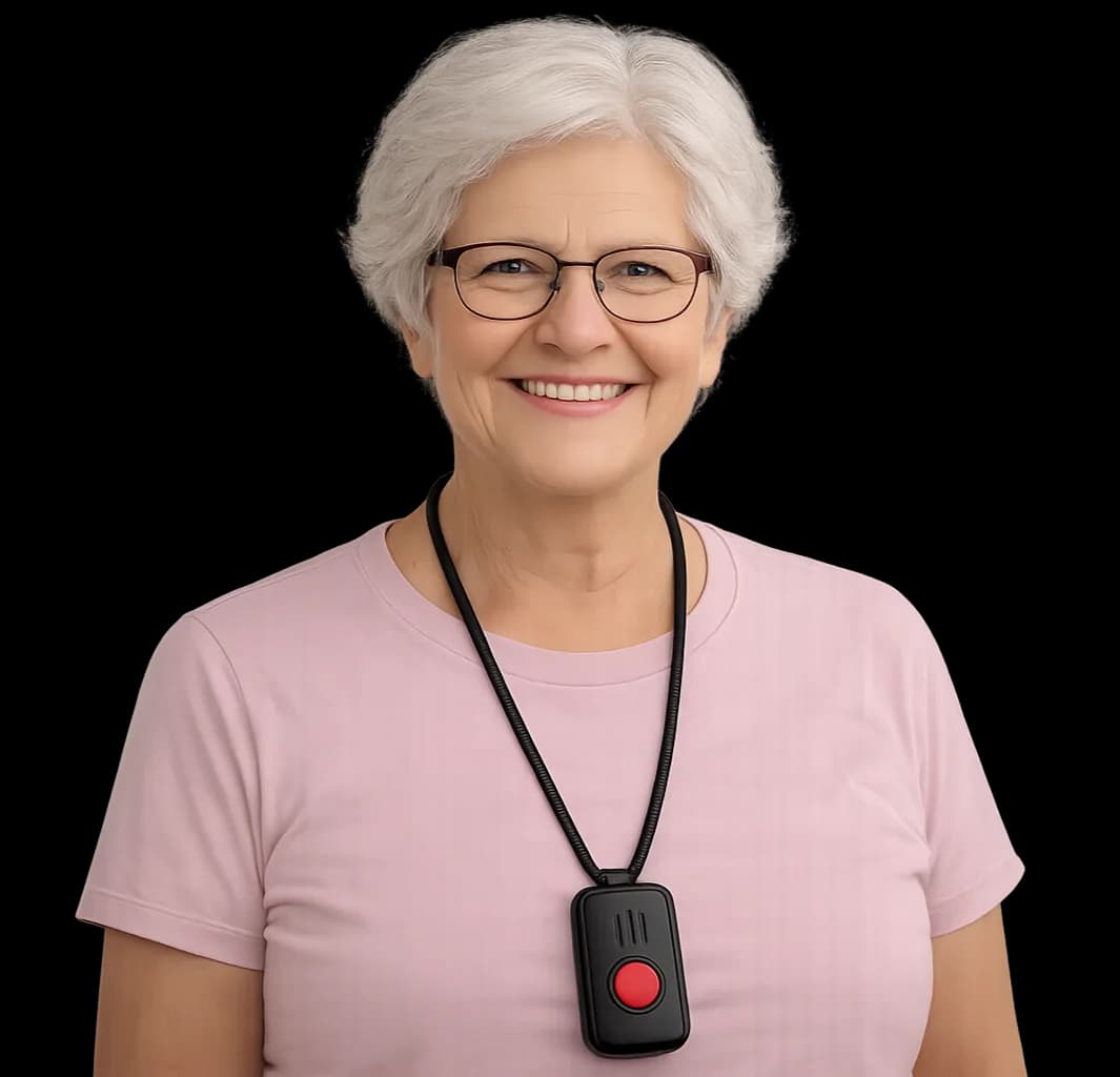 Belle X2 medical alert device worn on lanyard around neck and attached to belt clip – multiple wearing options
